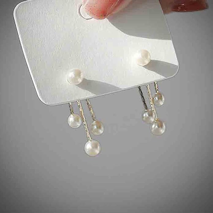 Boho Pearl Drop Dangle Earrings Gold Pearl Ear Jacket Earrings Vintage Dangle Pearl Tassel Earrings Double Way Front Back Earrings Jewelry for Women Gifts-VivaGrace Women