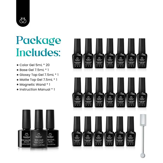 Beetles Cat Eye Gel Polish Set - 24Pcs 20 Colors Glitter Dark Color Changing Gel Nail Polish Kit with Base Gel Glossy Matte Top Coat Soak off UV DIY Nail Art Salon Ombre Black Nails Gift-VivaGrace Women