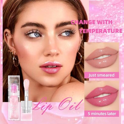 Hydrating Lip Gloss Transparent Lip Care, Magic Color Changing Moisturizing Lip Glow Oil Plumping Glimmer Glow Lipstick, Long Lasting Moisturizing Non-sticky Fresh Texture Lip Oil(201#Change Color)-VivaGrace Women