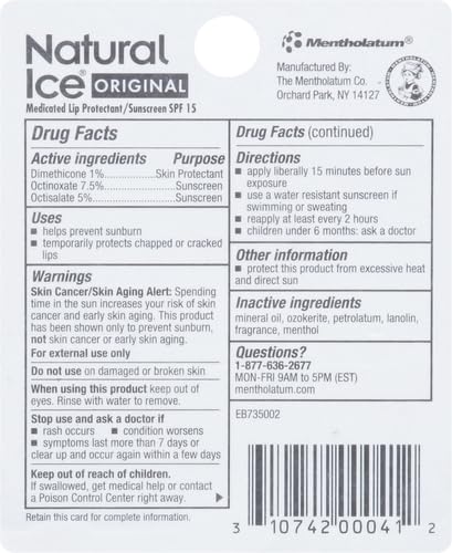 Mentholatum Natural Ice Lip Balm Original SPF 15 1 Each-VivaGrace Women