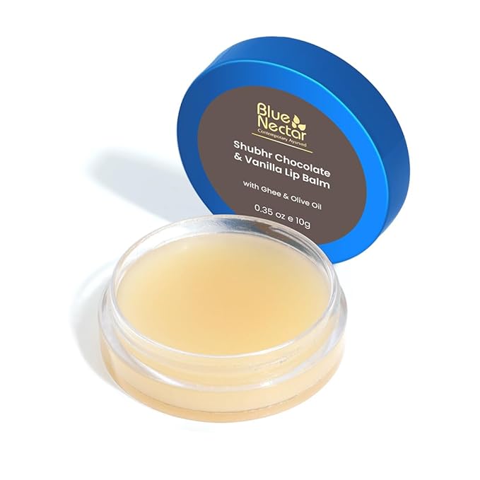 Blue Nectar Natural Lip Balm Chocolate & Vanilla with Organic Ghee for Dry Lips | Herbal Ayurvedic Hydrating Lip Gloss for Women (0.35 oz, 12 Herbs)-VivaGrace Women
