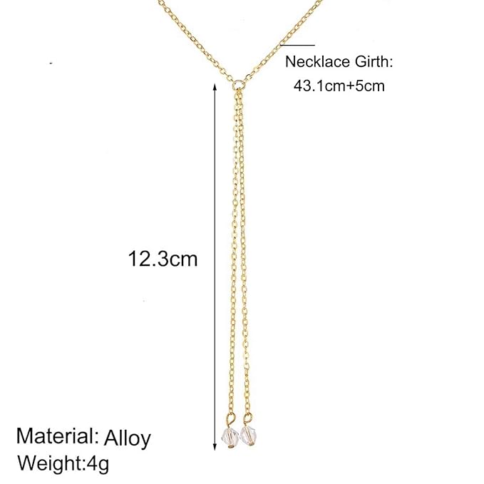 Boho Crystal Drop Necklace Gold Crystal Tassel Y Necklace Chain Vintage Long Drop Chain Necklace Minimalist Necklace Chain Jewelry for Women and Girls Gifts-VivaGrace Women