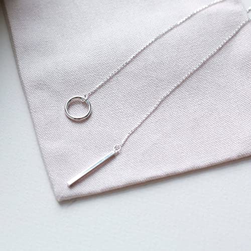 Boho Circle Bar Lariat Necklace Silver Drop Bar Y Necklace Open Circle Necklace Long Vertical Bar Necklace Chain Jewelry for Women and Girls Gifts-VivaGrace Women