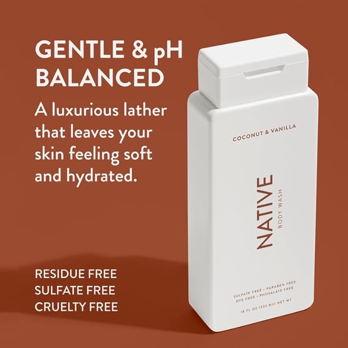 Native Body Wash Contains Naturally Derived Ingredients | for Women & Men, Sulfate, Paraben, & Dye Free Leaving Skin Soft & Hydrated |Coconut & Vanilla, Lavender Rose, & Cucumber Mint, 18 oz Pack of 3-VivaGrace Women
