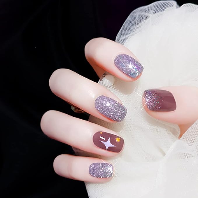 MIZHSE Glitter Gel Nail Polish, Reflective Purple Gel Polish 10ml, Sparkly Shiny Nail Gel, Soak Off Nail Art Salon Varnish Manicure DIY at Home for Beginners