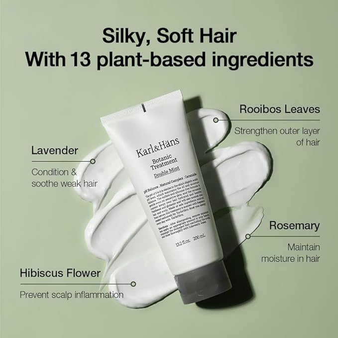 Karl&Hans Botanic Double Mint Conditioner Hair Treatment -Organic, Silicone-Free, Revitalizing Care for Frizzy Hair with Ceramide & Natural Extracts for All Hair Types, 6.76 fl oz-VivaGrace Women