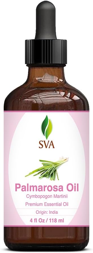 SVA Palmarosa Essential Oil – 4 Fl Oz – 100% Natural Palmarosa Oil - for Diffuser, Hair Care, Face, Skin Care, Aromatherapy, Scalp and Body Massage, Soap and Candle Making – with Dropper-VivaGrace Women