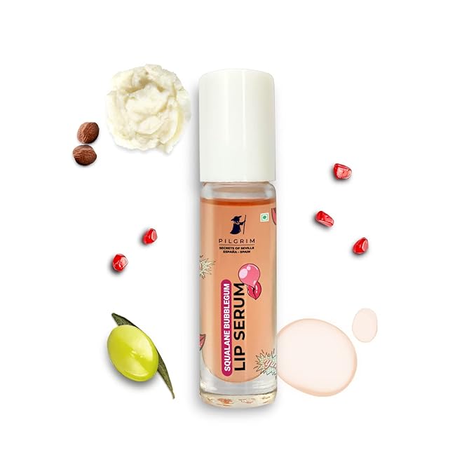 Pilgrim Squalane Bubblegum Lip Serum | Enriched with Shea Butter & Pomegranate Extract | Hydrating Lip Plumper Serum | Repairs Cracked Lips | Reveals Soft & Glossy Lips | 0.20 Fl Oz/6ml-VivaGrace Women