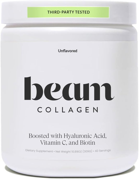 Beam Collagen Powder, Collagen for Women, Collagen with Hyaluronic Acid, Collagen Peptides Type 1 and 3, with Biotin, Grass Fed Bovine, Third-Party Tested, Best for Coffee, Vitamin C, 60 Servings-VivaGrace Women