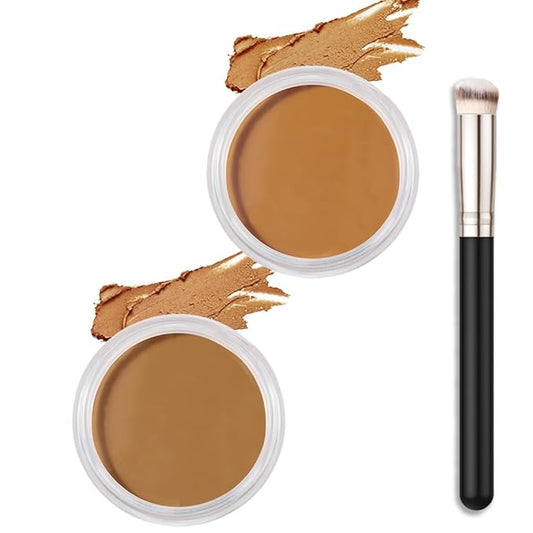 Kaely 2Pcs Cream Pot Concealer Full Coverage Set,Conceal Brighten Dark Circles,under Eye Color Correcting Concealer,Waterproof Foundation Palette with Brush,corrector de ojeras,Vegan Makeup,07+08-VivaGrace Women