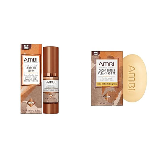 Ambi Even & Clear Under Eye Serum Anti Aging Formula with Peptides and Hyaluronic Acid to Reduce Fine Lines and Wrinkles, with Cocoa Butter Cleansing Bar-VivaGrace Women