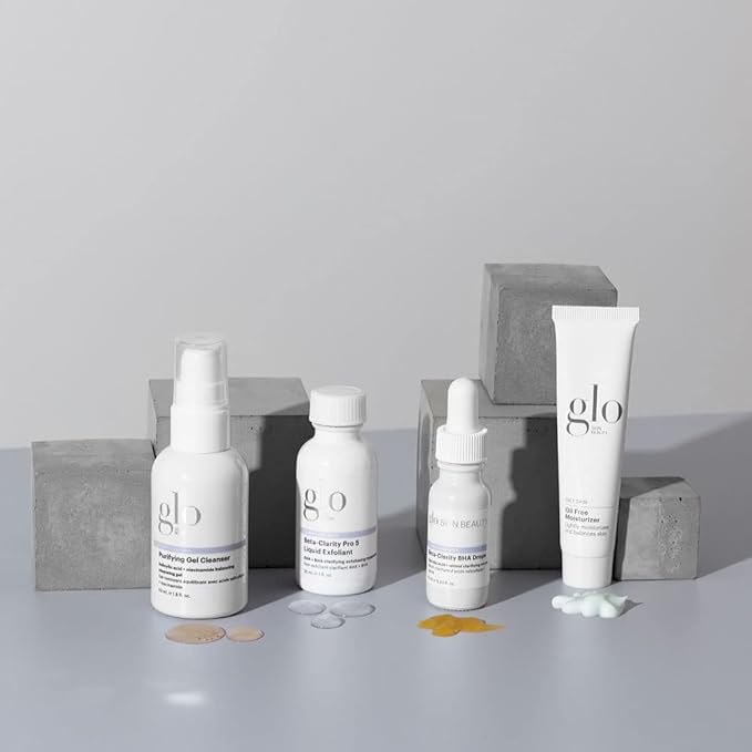 Glo Skin Beauty Clarify + Balance Skincare Set for Breakout Prone Skin - Mini Purifying Gel Cleanser, Mini Oil Free Moisturizer, Mini Beta-Clarity BHA Drops, Mini Beta-Clarity Pro 5 Liquid Exfoliant-VivaGrace Women