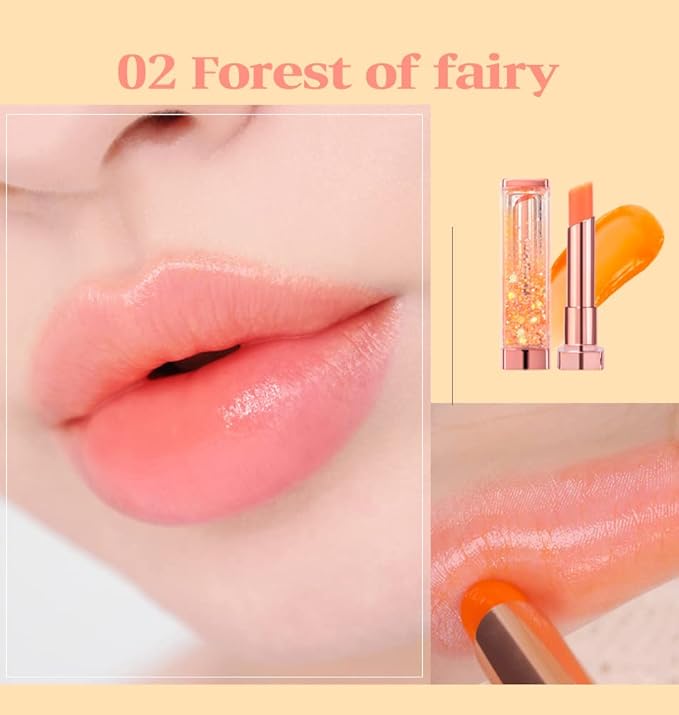 [SET] CORINGCO Sparkle Cute Color Changing Lip Balm｜ Colored Lip Cream Lip Gloss, Glitter Lip Care Lip Pack Birthday Gift Glitter Gift Sequin Shiny Spangle Lipbalm (#02 Fairy Forest)-VivaGrace Women