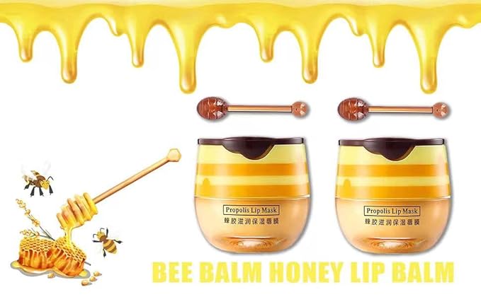 2PCS Honey Balm Lip Balm, Lip Masks for Dry and Cracked Lips with Brush, Lip Exfoliator & Moisturizer, Reduces Lips Lines & Lightens Lips, Anti-Wrinkle, Aging-VivaGrace Women