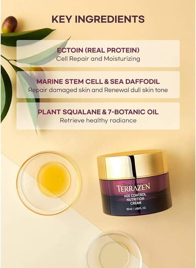 Terrzen Korean Face Cream Age Control Nutrition, 1.69 fl.oz. (50ml), Reduce Wrinkle, Hyaluronic Acid + Plant Stem Cell + Real Protein + Plant Squalane-VivaGrace Women