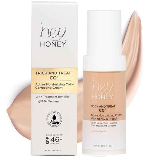 Hey Honey Trick and Treat CC Cream SPF 46 | Active Moisturizing Color Correcting Cream with Honey & Propolis | Best Cover For Rosacea, Skin Redness & Mature Skin | Cruelty-Free | 1 oz (Light-Medium)-VivaGrace Women