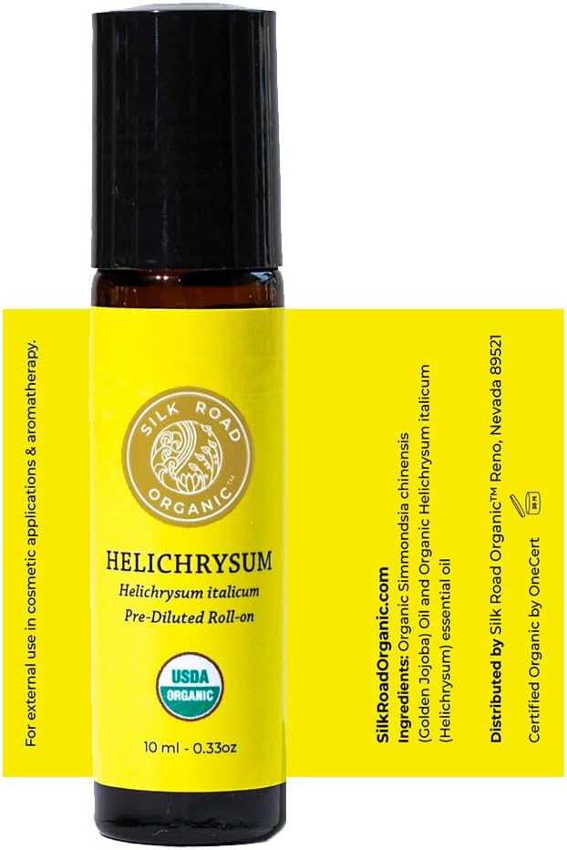 Silk Road Organic Helichrysum Italicum Essential Oil Roll On, 100% Pure USDA Certified Aromatherapy for Skin Vitality & Anti-Aging - 10 ml Roller - Always Pure, Always Organic-VivaGrace Women