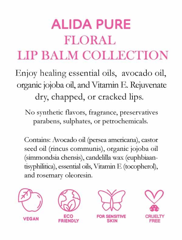 Floral Lip Balm Collection, Vegan Lip Balm Set, Beeswax Free, with Avocado Oil, Organic Jojoba Oil, and Vitamin E, Natural Moisturizer for Dry, Chapped or Cracked Lips, 3 Tube Set-VivaGrace Women