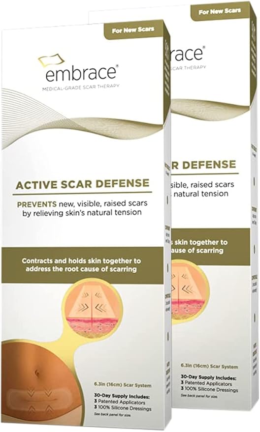 Embrace Scar Treatment, Silicone Sheets for New Scars with Active Scar Defense, Extra Large 6.3 Inch Sheets, 60 Day Supply (Recommended Treatment)-VivaGrace Women