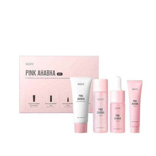 Nacific Pink AHA BHA Kit (Cleansing Foam, Toner, Serum, Cream) Travel Size Skin Care Set-VivaGrace Women
