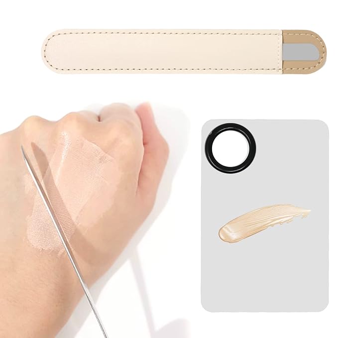 Honbay 1PCS Stainless Steel Makeup Spatula and 1PCS Makeup Mixing Palette with PU Leather Cover for Cosmetic Foundation Pigment Blending-VivaGrace Women