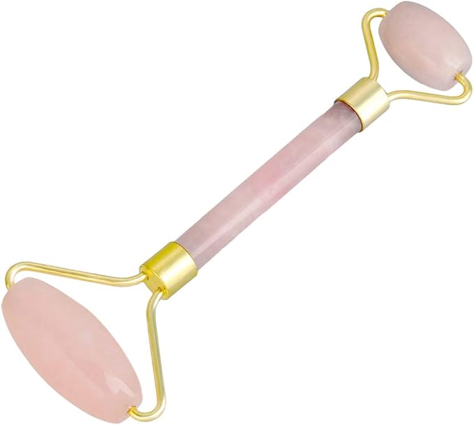 Rockcloud Natural Crystal Stone Roller Massager Double Neck Face & Neck Massage Therapy Anti-Aging Wrinkle Healing Slimming Skincare Tool,Rose Quartz-VivaGrace Women