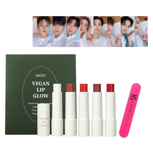 Nacific x Stray Kids Be Natural Vegan Lip Glow 5 PCS Set, with Photocards 8 PCS Full Set by KOSBEAUTY-VivaGrace Women