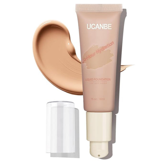 UCANBE Matte Liquid Foundation Makeup, Medium to Full Coverage Waterproof Longwear Serum Cream Foundation for Combination & Oily Mature Skin, Lightweight Hydrating & Nourishing, True Beige, 1 fl. oz.-VivaGrace Women