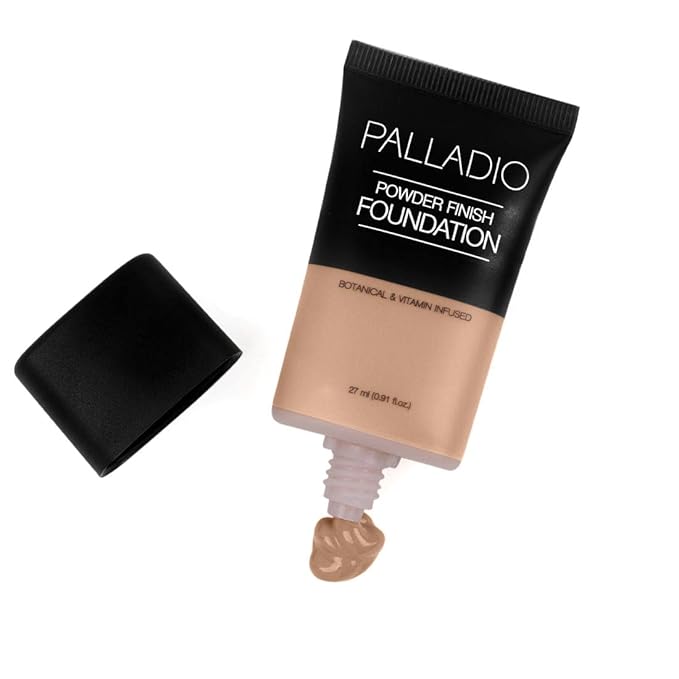 Palladio Powder Finish Liquid Foundation, Natural Matte Appearance, Reduces Fine Lines, Covers Large Pores, Hides Imperfections, All Day Wear, Sheer to Medium Coverage, In the Buff-VivaGrace Women
