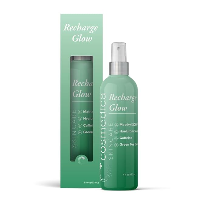 Cosmedica Skincare Recharge Glow Mist with Caffeine, Green Tea Extract, Hyaluronic Acid & Matrixyl 3000 for Energized Skin – 4 oz-VivaGrace Women