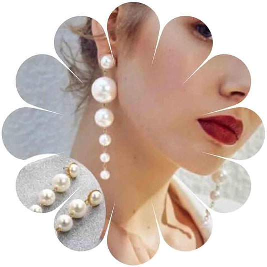 Boho Pearl Drop Dangle Earrings Big Pearl Tassel Earrings Gold Long Drop Earrings Elegant Vintage Earrings Jewelry for Women-VivaGrace Women