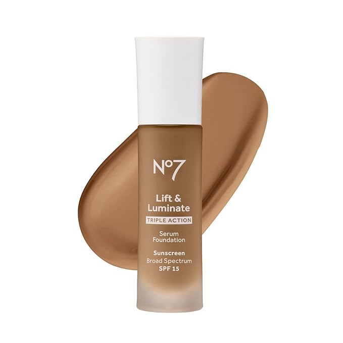 No7 Lift & Luminate Triple Action Serum Foundation - Bamboo - Liquid Foundation Makeup with SPF 15 for Dewy, Glowy Base - Radiant Serum Foundation for Mature Skin (30ml)-VivaGrace Women