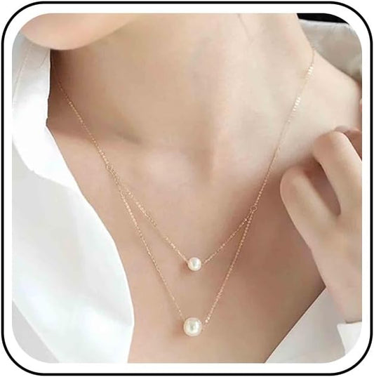 Boho Layered Pearl Necklace Choker Gold Pearl Pendant Necklace Multi Layer Vintage Necklace Chain Bridal Necklace Jewelry for Women and Girls-VivaGrace Women
