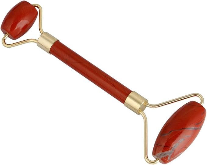 Rockcloud Natural Crystal Stone Roller Massager Double Neck Face & Neck Massage Therapy Anti-Aging Wrinkle Healing Slimming Skincare Tool,Red Jasper-VivaGrace Women