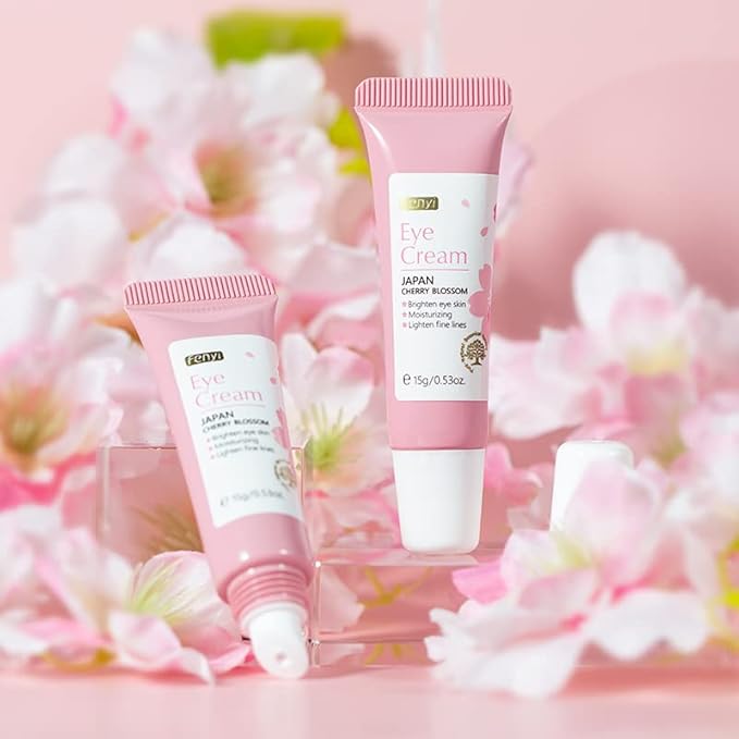 AKARY Cherry Blossom Eye Cream with Hyaluronic Acid, Lightweight Skincare Eye Cream for Dark Circles and Puffiness, Hydrating Under Eye Cream for All Skin Types, Cruelty-Free & Fragrance-Free-VivaGrace Women