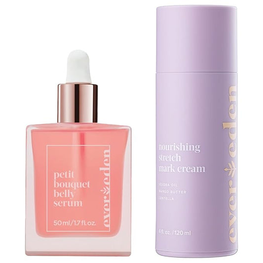 Evereden Postpartum Glow Duo - Petit Bouquet Belly Oil & Nourishing Stretch Mark Cream - Dermatologist-Developed Clean & Vegan Maternity Skincare Postpartum Gifts for New Mom - Stretch Mark Reduction-VivaGrace Women