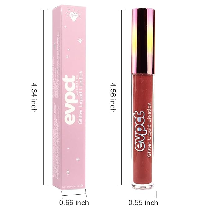 evpct 1Pcs Mauve Red Matte to Glitter Liquid Lipstick Lip Set Kit, Long Lasting Matte Diamond Glitter Lipstick Waterproof, Colorful Sparkly Glossy Metallic Shimmer Sparkle Lip Gloss for Women 02#-VivaGrace Women