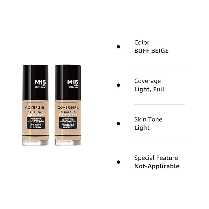 COVERGIRL Trublend Matte Made Liquid Foundation, M15 Buff Beige, 1.01 Fl Oz, 2 Count-VivaGrace Women