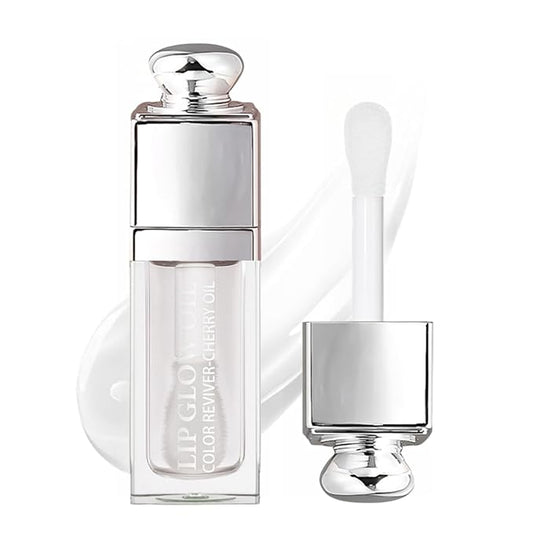 Hydrating Lip Glow Oil-Lip care oil- Lip Oil Tinted for Lip Care and Dry Lips-Prevents Dry Cracked-Non-sticky Big Brush Head-Lip Plumping -Lip Oil gloss tinted-000#CLEAR-VivaGrace Women