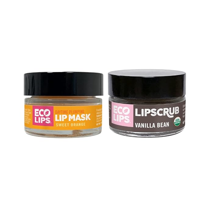 Eco Lips Daily Plumping Lip Mask with Hyaluronic Acid + Organic Vanilla Bean Sugar Lip Scrub 2-pack by Eco Lips 100% Natural. Made in USA-VivaGrace Women