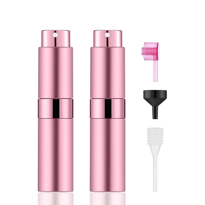 2 PCS/8ml Portable Mini Perfume Atomizer bottles, Empty Refillable Spray Bottle with 3 Types of Refill Tools, Pocket Travel Perfume Sample Bottles(Pink)-VivaGrace Women