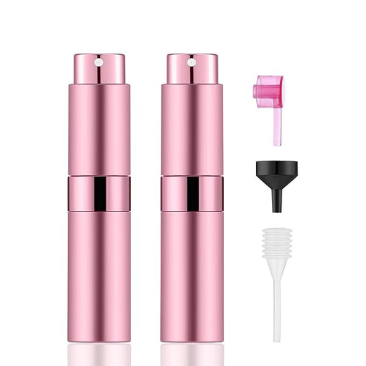 2 PCS/8ml Portable Mini Perfume Atomizer bottles, Empty Refillable Spray Bottle with 3 Types of Refill Tools, Pocket Travel Perfume Sample Bottles(Pink)-VivaGrace Women