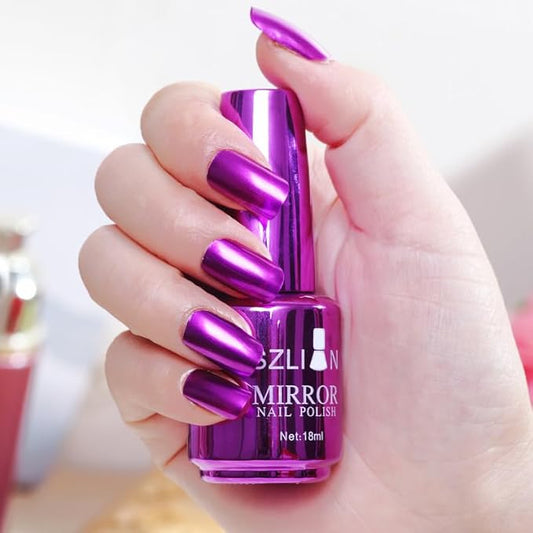 Nail Polish Metallic Mirror Effect Metal Long-Lasting Quick Dry Nail Lacquers, Shiny Chrome DIY Manicure (7#, 18ml)