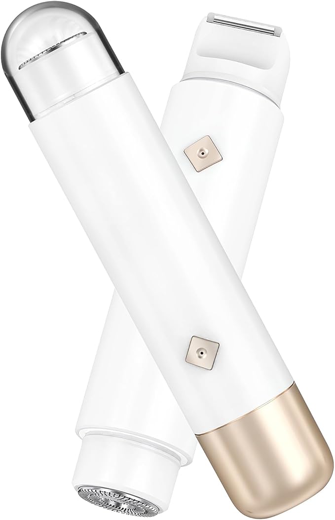 Bikini Trimmer for Women - 2 in 1 Electric Body Hair Trimmer for Silky Skin, Cordless Body Shaver for Travel, IPX7 Waterproof & Easy to Clean, Replaceable Ceramic Blade Heads (White)-VivaGrace Women