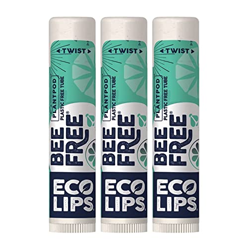 Vegan Lip Balm Sweet Mint by Eco Lips flavor 3 Pack Natural Bee Free with Candelilla Wax, Organic Cocoa Butter, & Coconut Oil Lip Care. 100% Plastic-Free Plant Pod Packaging - Made in USA-VivaGrace Women