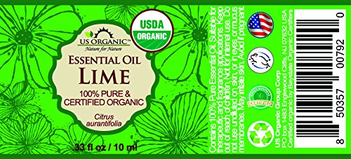 US Organic Lime Essential Oil - Certified Organic, Steam Distilled - W/Euro droppers (More Size Variations Available) (10 ml / .33 fl oz)-VivaGrace Women