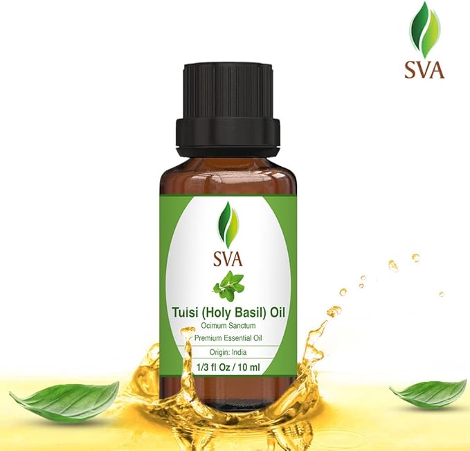 SVA Holy Tulsi Essential Oil – 1/3 Fl Oz – 100% Natural Tulsi Oil - for Diffuser, Hair Care, Face, Skin Care, Aromatherapy, Scalp and Body Massage, Soap and Candle Making-VivaGrace Women