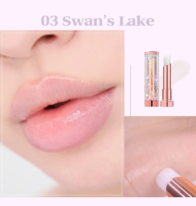Sparkle Cute Changes Color Lip Balm #03 Swan Lake｜Colored Lip Cream Lip Gloss, Glitter Lip Care Lip Pack Birthday Gift Glitter Gift Sequin Shiny Spangle Lipbalm crema de labios de color-VivaGrace Women