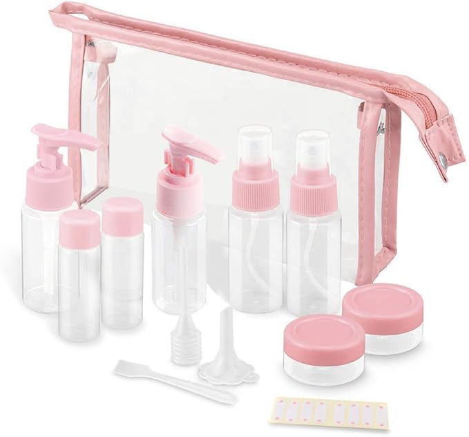 Vitog Travel Bottles Kit, TSA Approved Leak Proof Portable Toiletry Containers Set, Clear PET Flight Size Cosmetic Containers for Lotion, Shampoo, Cream, Soap, Set of 11-VivaGrace Women