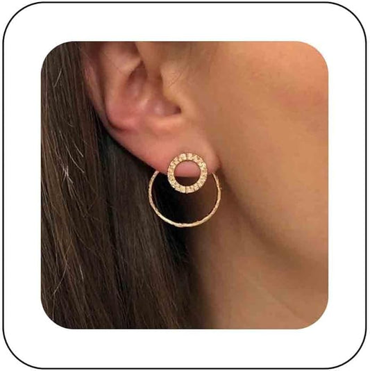 Vintage Crystal Circle Ear Jacket Earrings CZ Hollow Circle Hoop Earrings Gold Circle Earrings Minimalist Geometric Circle Stud Earrings Jewelry for Women-VivaGrace Women